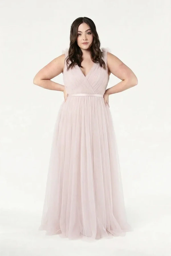 Grace Smoked Blush Pink Bridesmaid Dress TH&TH Curve Front Grace Smoked Blush Pink Bridesmaid Dress TH&TH Curve Front