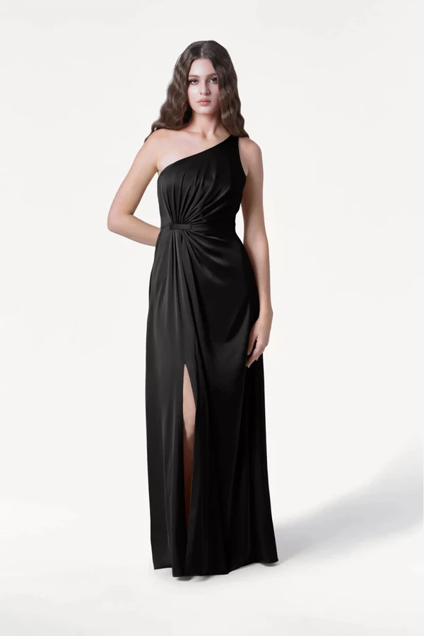Greta Black Front Bridesmaid Dress by TH&TH Greta Black black bridesmaid dress by TH&TH, front view
