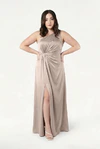 Greta Champagne Sky neutral bridesmaid dress by TH&TH, curve front view