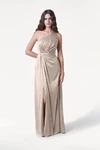 Greta Champagne Sky neutral bridesmaid dress by TH&TH, front view