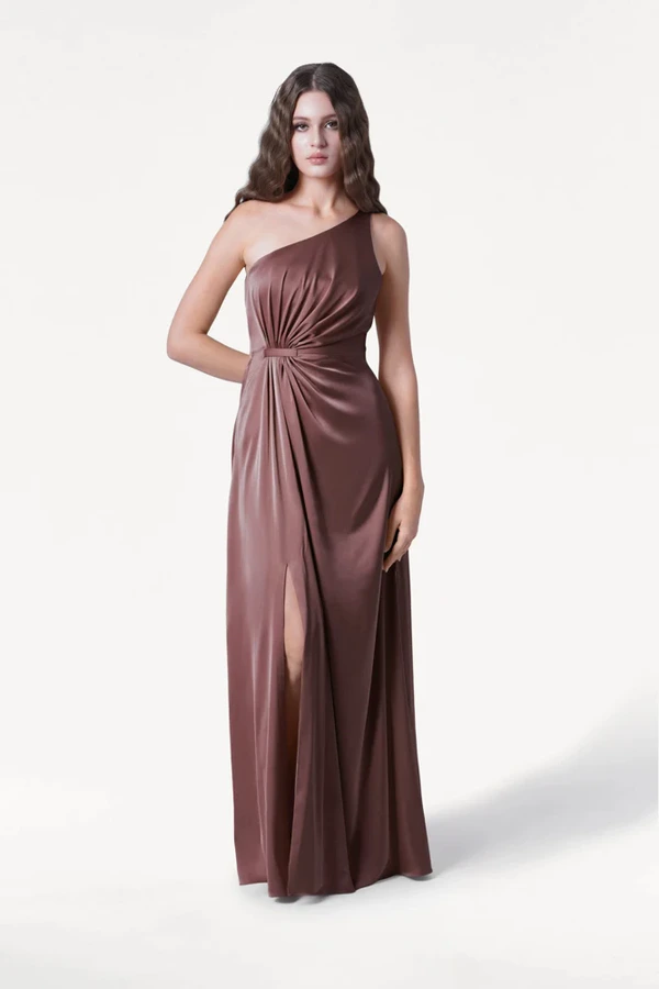 Greta Chocolate Brown Front Bridesmaid Dress by TH&TH Greta Chocolate Brown brown bridesmaid dress by TH&TH, front view