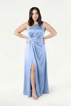 Greta Dusty Blue blue bridesmaid dress by TH&TH, curve front view