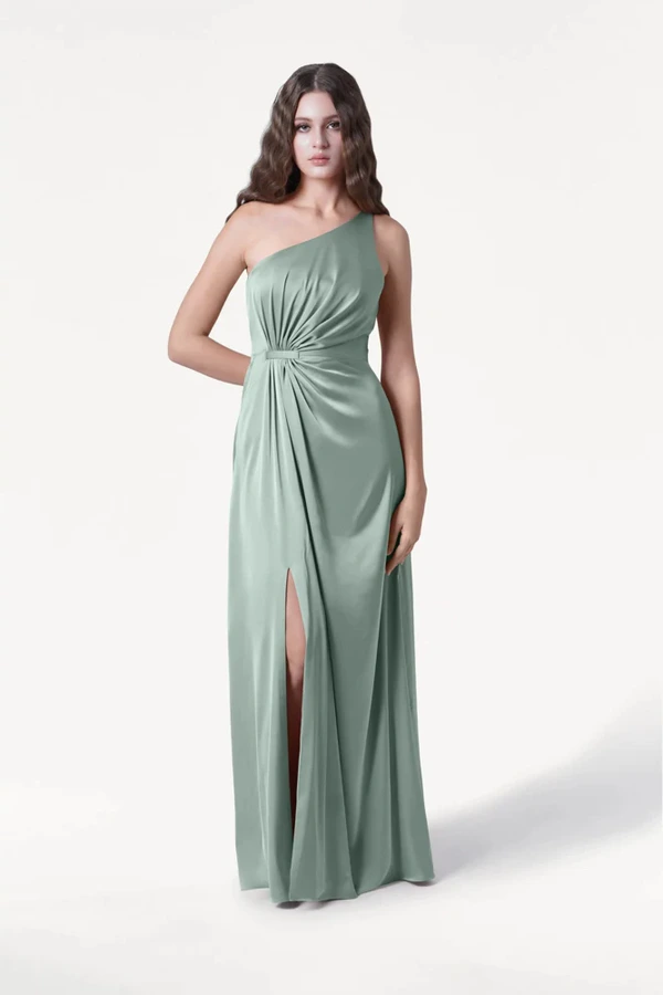 Greta Dusty Eucalyptus Front Bridesmaid Dress by TH&TH Greta Dusty Eucalyptus green bridesmaid dress by TH&TH, front view