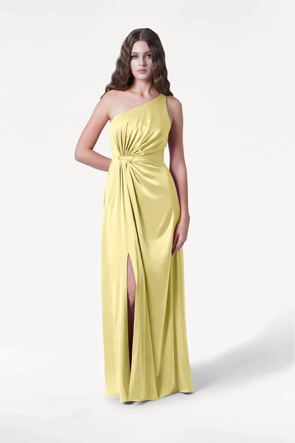 Greta Limoncello Front Bridesmaid Dress by TH&TH Greta Limoncello neutral bridesmaid dress by TH&TH, front view