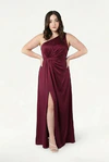 Greta Merlot merlot bridesmaid dress by TH&TH, curve front view