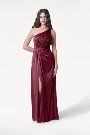 Greta Merlot merlot bridesmaid dress by TH&TH, front view