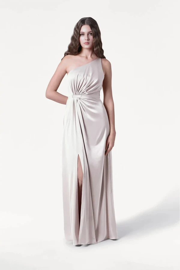 Greta Oyster Front Bridesmaid Dress by TH&TH Greta Oyster neutral bridesmaid dress by TH&TH, front view