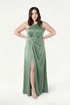 Greta Sage Green green bridesmaid dress by TH&TH, curve front view