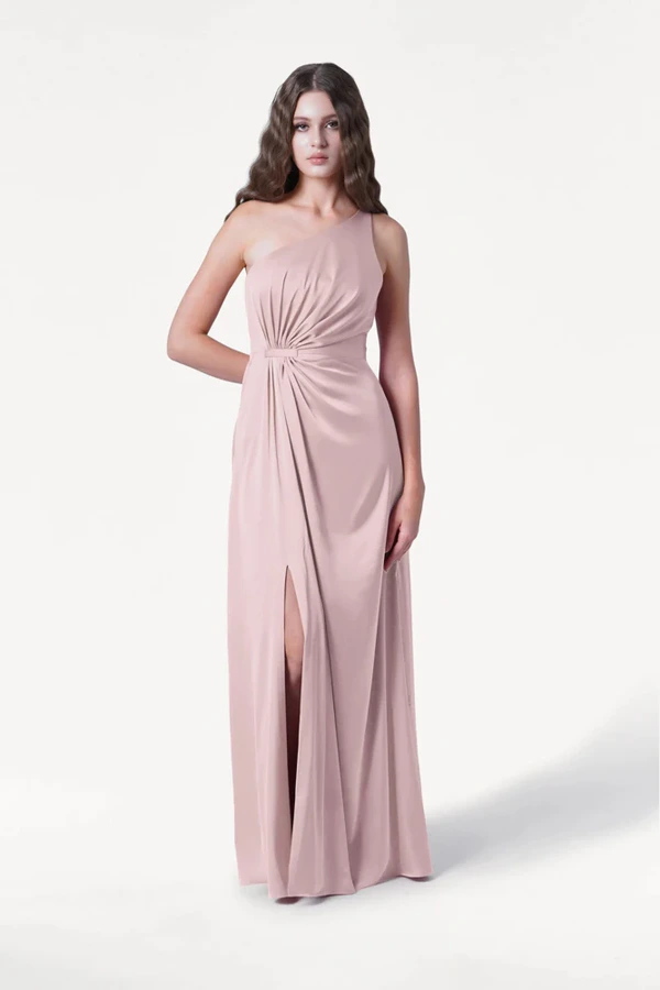 Greta Smoked Blush Front Bridesmaid Dress by TH&TH Greta Smoked Blush pink bridesmaid dress by TH&TH, front view