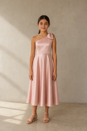 Mara Junior Bridesmaid Dress by TH&TH in Blush Pink, front view