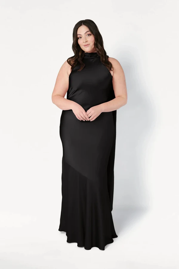 Mira Black Bridesmaid Dress by TH&TH curve-front Mira Black Bridesmaid Dress by TH&TH curve-front