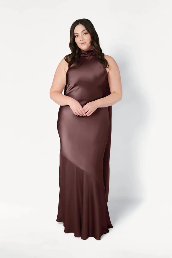 Mira Chocolate Brown Bridesmaid Dress by TH&TH curve-front Mira Chocolate Brown Bridesmaid Dress by TH&TH curve-front