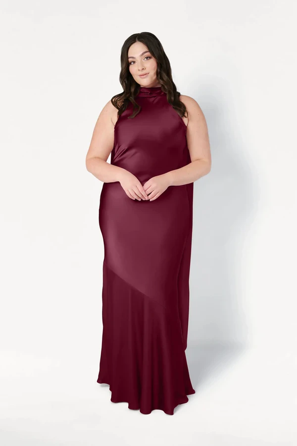 Mira Merlot Bridesmaid Dress by TH&TH curve-front Mira Merlot Bridesmaid Dress by TH&TH curve-front