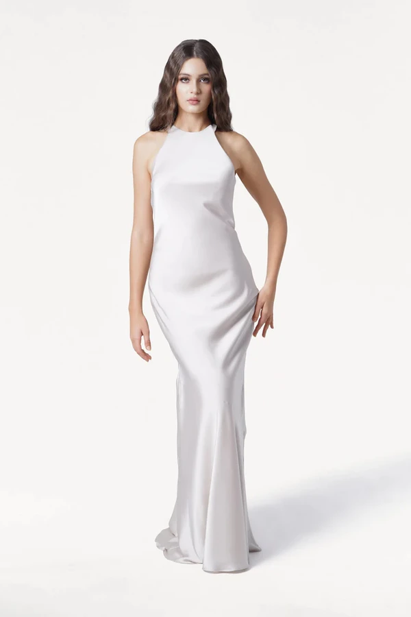 Mira Oyster Bridesmaid Dress by TH&TH front Mira Oyster Bridesmaid Dress by TH&TH front