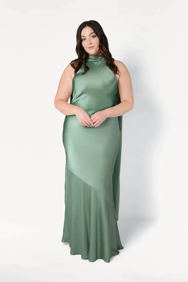 Mira Sage Green Bridesmaid Dress by TH&TH curve-front Mira Sage Green Bridesmaid Dress by TH&TH curve-front