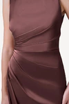 TH&TH Nala bridesmaid dress in Chocolate Brown satin, side drape detail full length