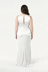 TH&TH Nala bridesmaid dress in Ivory satin, back view (curve model) full length
