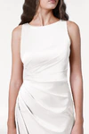 TH&TH Nala bridesmaid dress in Ivory satin, fabric and ruching detail full length