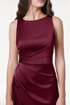 TH&TH Nala bridesmaid dress in Merlot satin, fabric and ruching detail full length