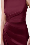 TH&TH Nala bridesmaid dress in Merlot satin, side drape detail full length