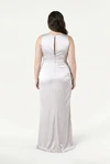 TH&TH Nala bridesmaid dress in Oyster satin, back view (curve model) full length