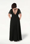 Black Phoebe bridesmaid dress by TH&TH, back view on curve model