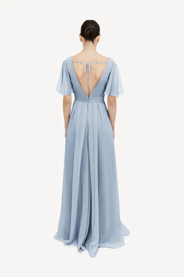 Phoebe Dusty Blue Bridesmaid Dress by TH&TH - back Dusty Blue Phoebe bridesmaid dress by TH&TH, back view