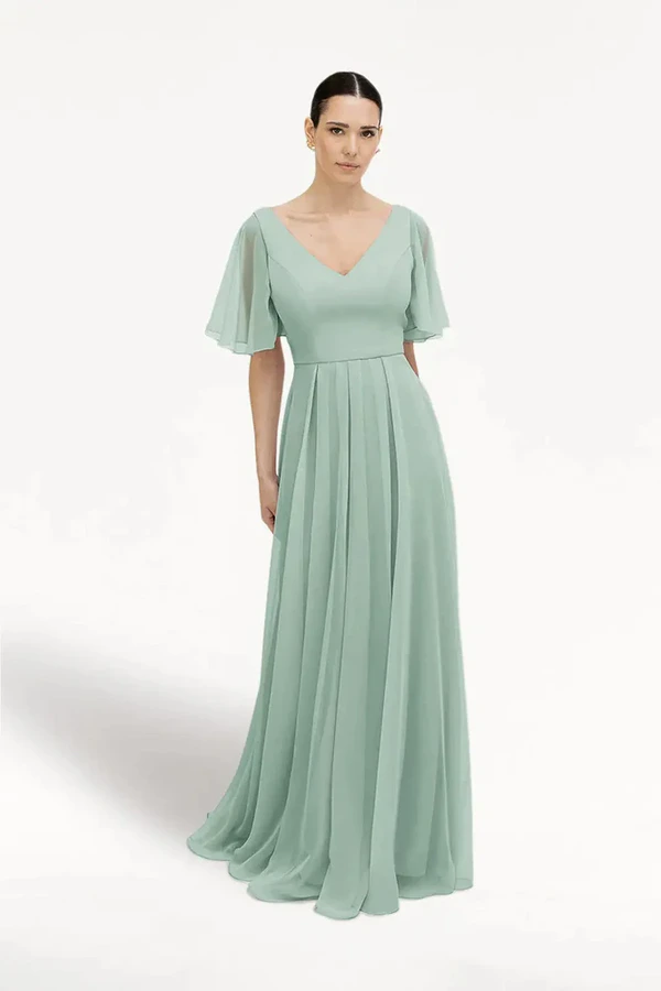 Phoebe Dusty Eucalyptus Bridesmaid Dress by TH&TH - front Dusty Eucalyptus Phoebe bridesmaid dress by TH&TH, front view