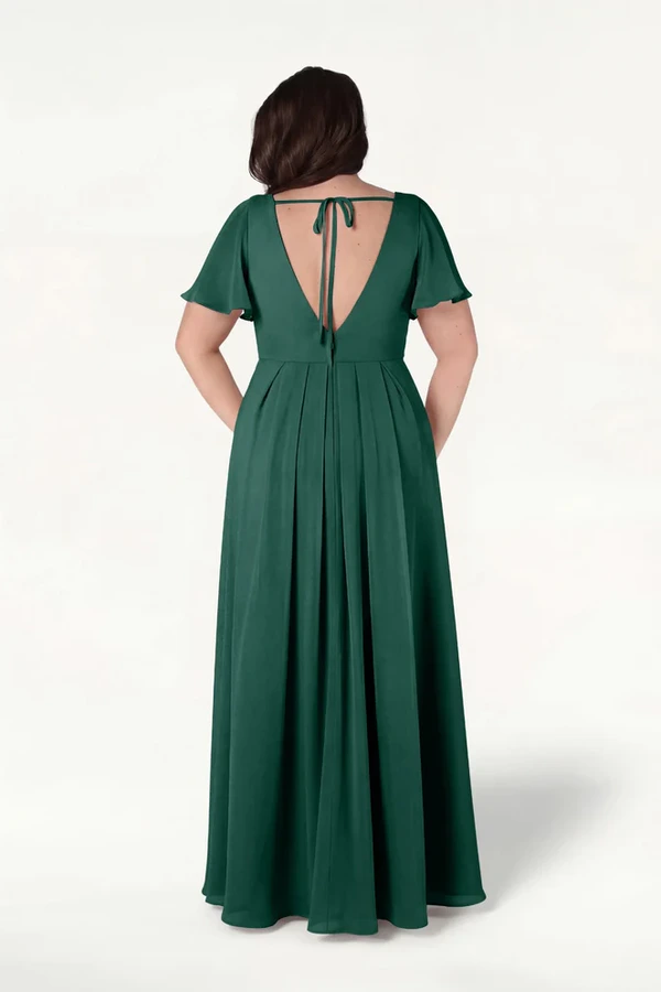 Phoebe Forest Green Bridesmaid Dress by TH&TH - cb Forest Green Phoebe bridesmaid dress by TH&TH, back view on curve model