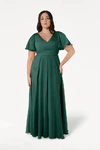 Forest Green Phoebe bridesmaid dress by TH&TH, front view on curve model
