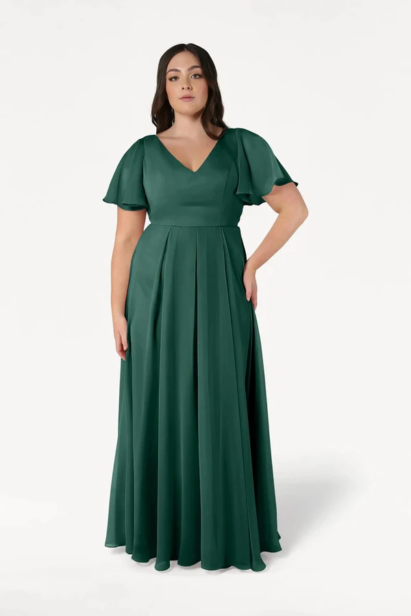 Phoebe Forest Green Bridesmaid Dress by TH&TH - cf Forest Green Phoebe bridesmaid dress by TH&TH, front view on curve model