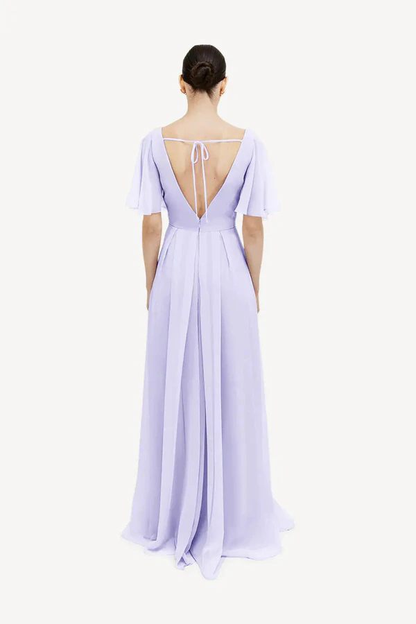 Phoebe Lilac Mist Lavender bridesmaid dress by TH&TH — back Phoebe Lilac Mist Lavender bridesmaid dress by TH&TH — back