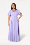 Lilac Mist Phoebe bridesmaid dress by TH&TH, front view on curve model