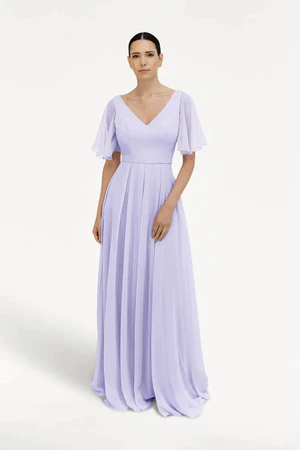 Lilac Mist Phoebe bridesmaid dress by TH&TH, front view