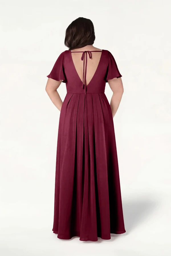 Phoebe Merlot Bridesmaid Dress by TH&TH - cb Merlot Phoebe bridesmaid dress by TH&TH, back view on curve model