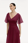 Merlot Phoebe bridesmaid dress by TH&TH, fabric and neckline detail