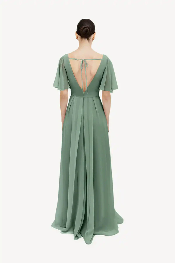 Phoebe Sage Green Green bridesmaid dress by TH&TH — back Phoebe Sage Green Green bridesmaid dress by TH&TH — back
