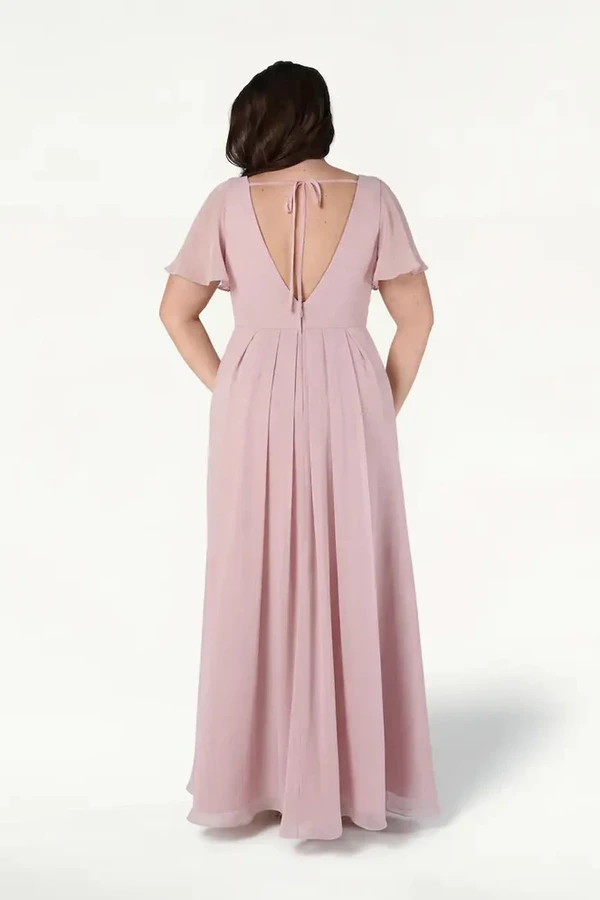 Phoebe Smoked Blush Bridesmaid Dress by TH&TH - cb Smoked Blush Phoebe bridesmaid dress by TH&TH, back view on curve model