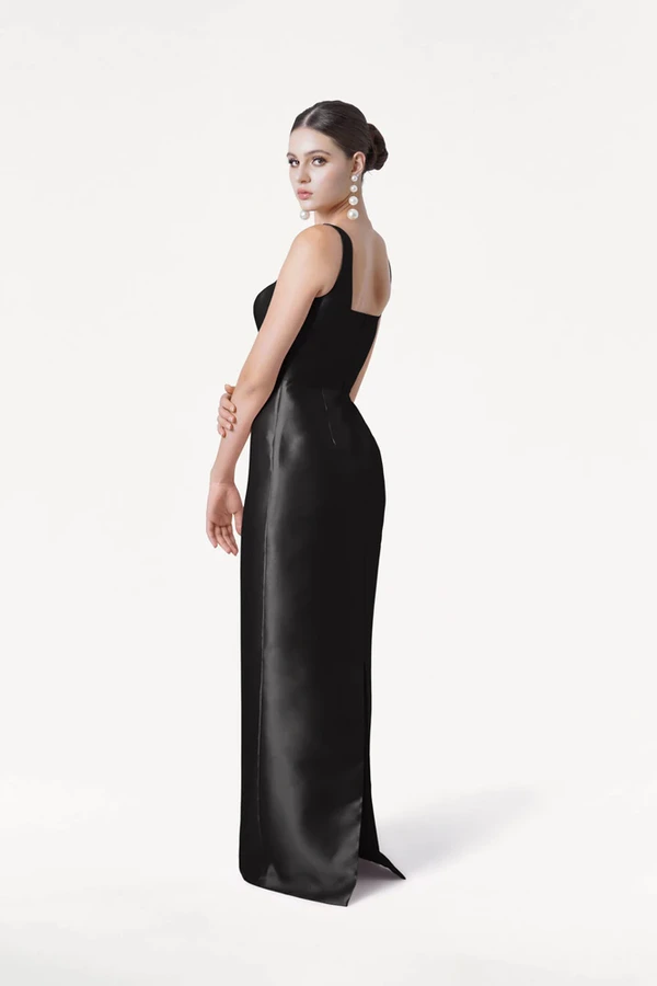 Savoy Bridesmaid Dress in Black Satin Twill by TH&TH Savoy Bridesmaid Dress in Black Satin Twill by TH&TH