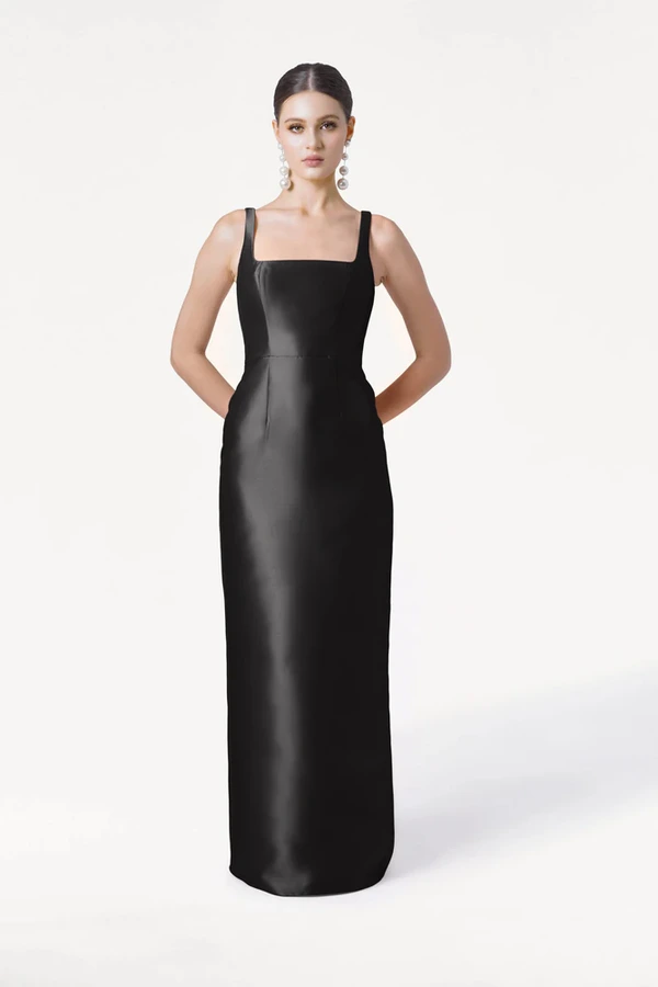 Savoy Bridesmaid Dress in Black Satin Twill by TH&TH Savoy Bridesmaid Dress in Black Satin Twill by TH&TH