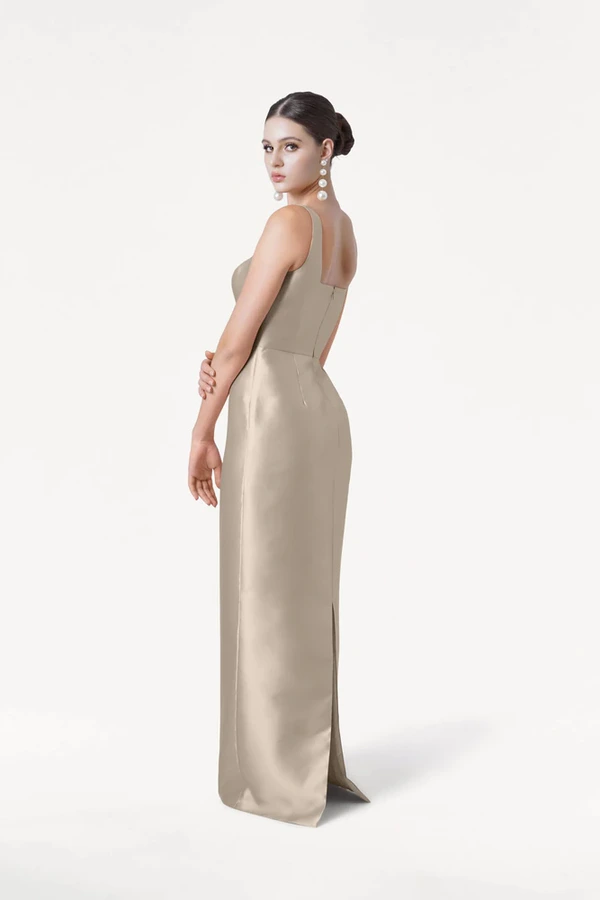 Savoy Bridesmaid Dress in Champagne Sky Satin Twill by TH&TH Savoy Bridesmaid Dress in Champagne Sky Satin Twill by TH&TH