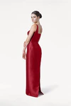 Savoy Bridesmaid Dress in Dark Cherry Satin Twill by TH&TH