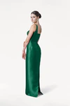 Savoy Bridesmaid Dress in Forest Green Satin Twill by TH&TH