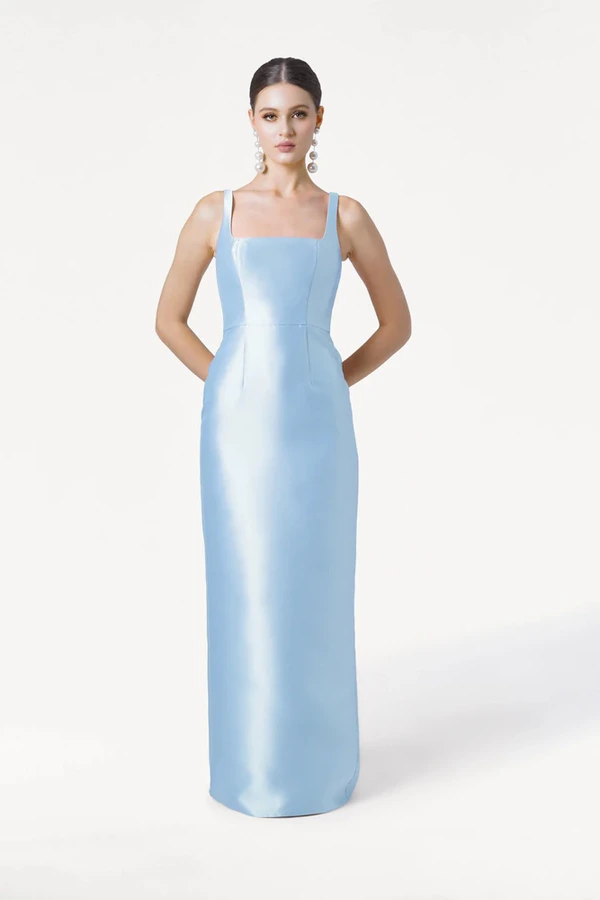Savoy Bridesmaid Dress in Frosted Blue Satin Twill by TH&TH Savoy Bridesmaid Dress in Frosted Blue Satin Twill by TH&TH