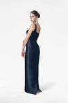 Savoy Bridesmaid Dress in Navy Satin Twill by TH&TH