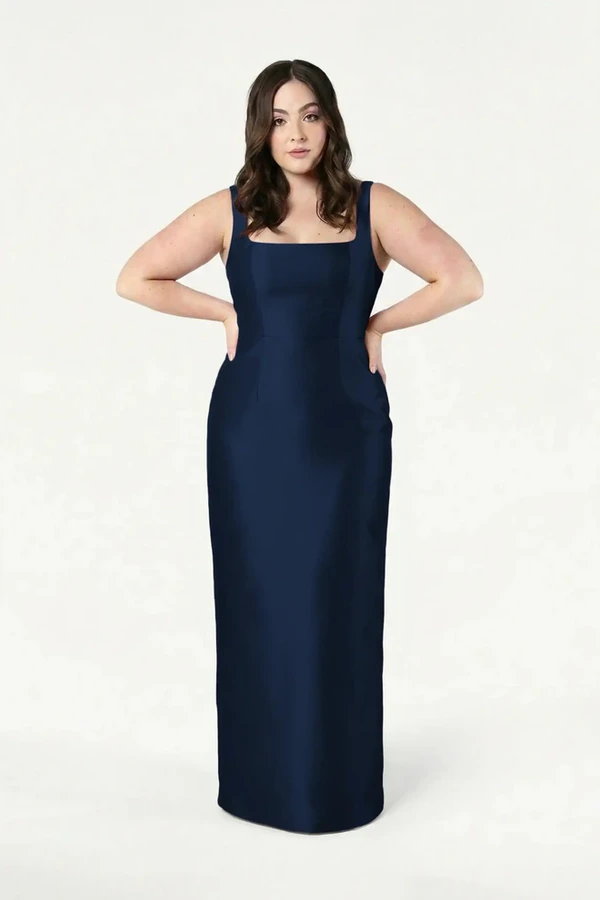 Savoy Bridesmaid Dress in Navy Satin Twill by TH&TH Savoy Bridesmaid Dress in Navy Satin Twill by TH&TH