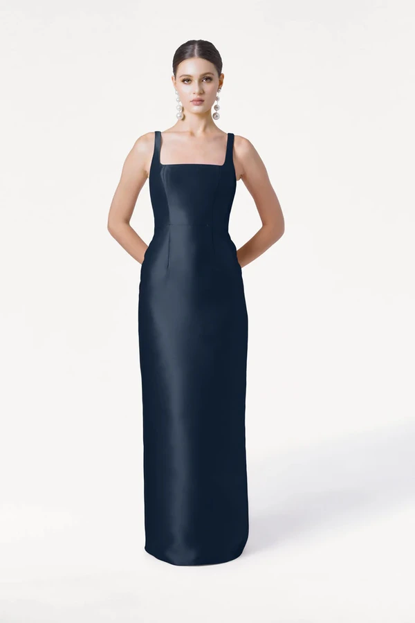 Savoy Bridesmaid Dress in Navy Satin Twill by TH&TH Savoy Bridesmaid Dress in Navy Satin Twill by TH&TH