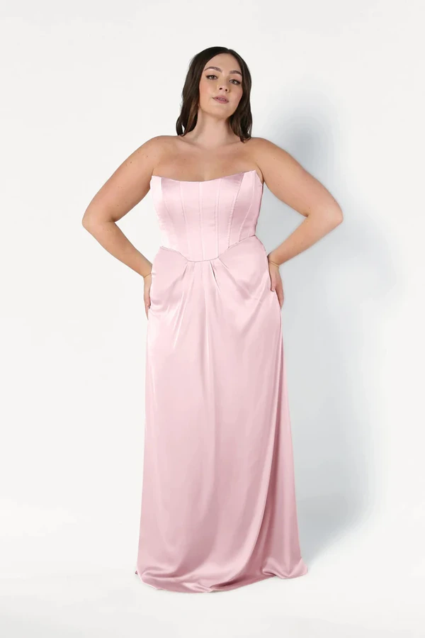 Selena Blush Pink Bridesmaid Dress by TH&TH curve-front Selena Blush Pink Bridesmaid Dress by TH&TH curve-front