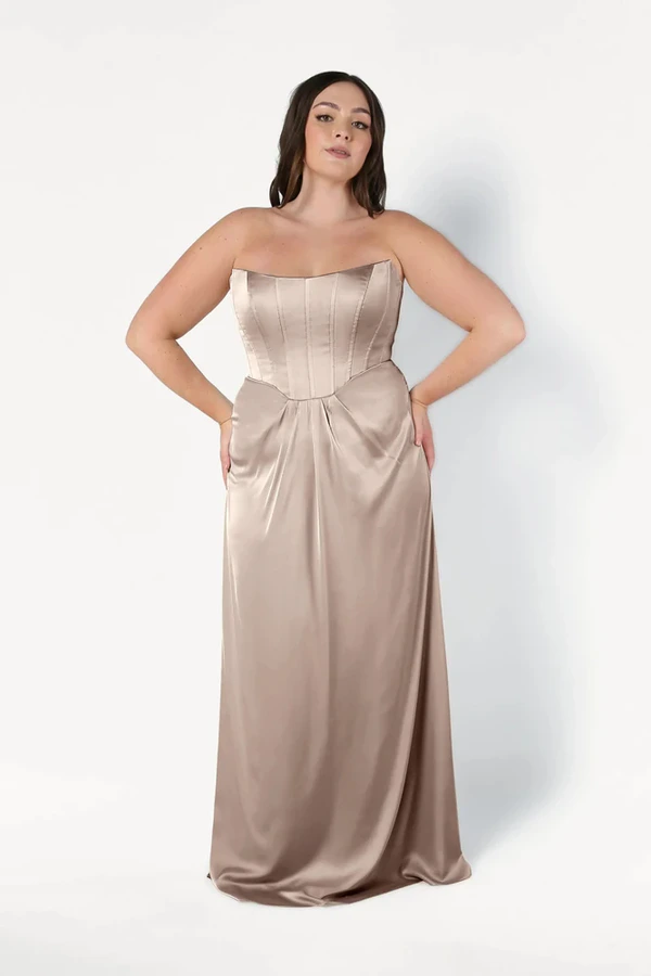 Selena Champagne Sky Bridesmaid Dress by TH&TH curve-front Selena Champagne Sky Bridesmaid Dress by TH&TH curve-front