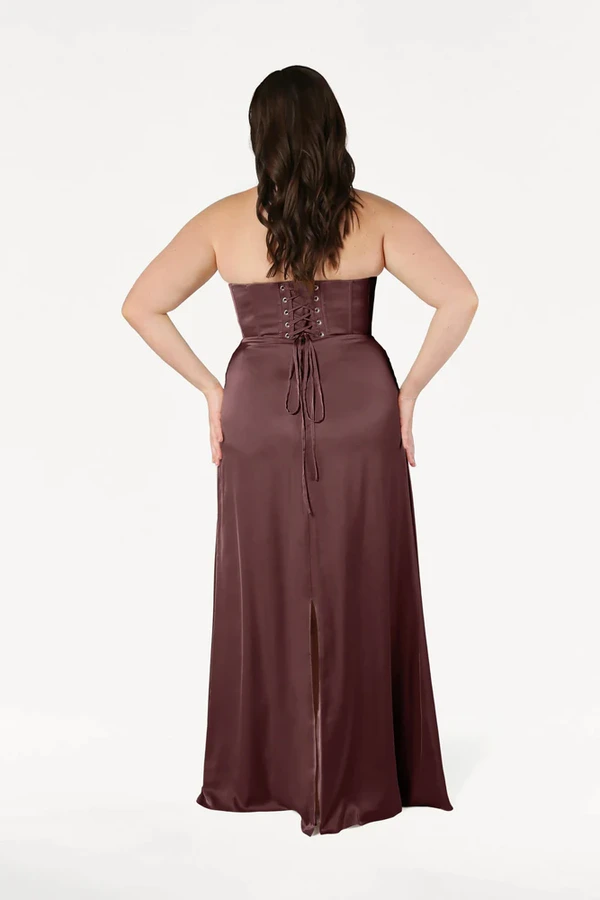 Selena Chocolate Brown Bridesmaid Dress by TH&TH curve-back Selena Chocolate Brown Bridesmaid Dress by TH&TH curve-back